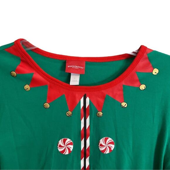 WONDERSHOP PAJAMA SET Women’s LARGE Elf Holiday Shirt & Pant Green Red Christmas - Picture 5 of 9
